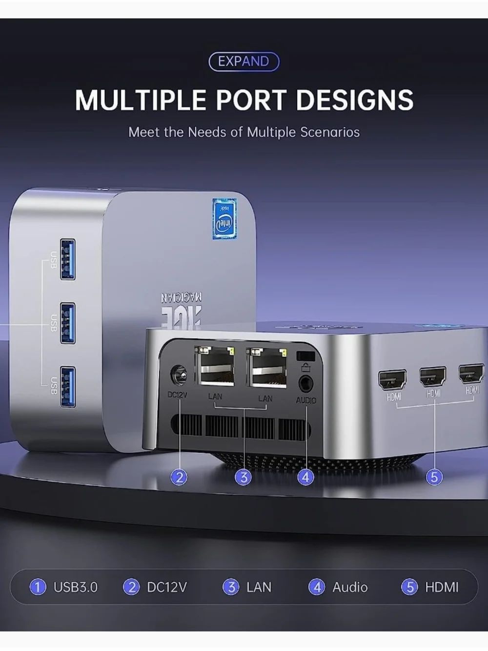 ACEMAGICIAN Mini PC Computer, 12th Gen N100 (up to 3.4GHz) 16GB LPDDR5 512GB SSD